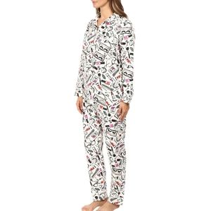 kate spade White Pajama Set with Black and Pink Makeup Print